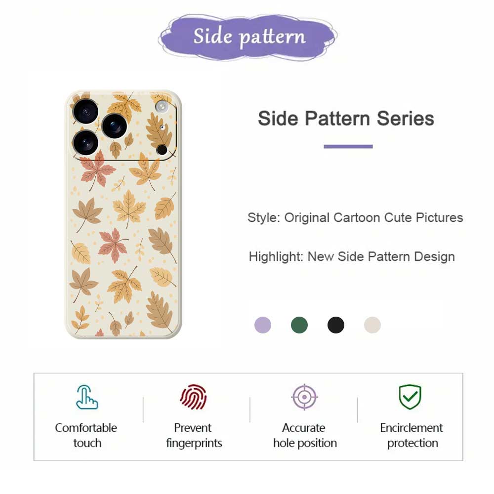 For iPhone 17 Pro Case Leaves Pattern Printing Straight Edge TPU Phone Back Cover
