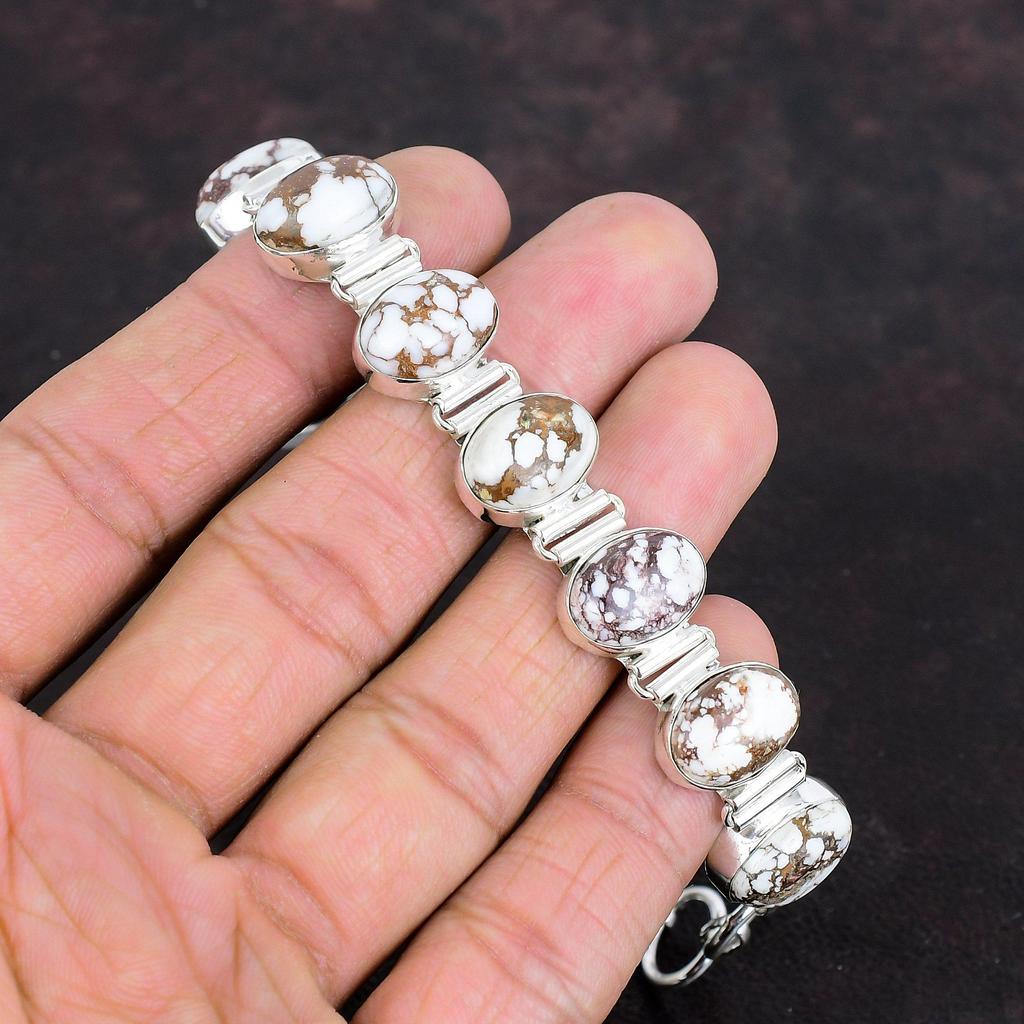 Wild Horse Magnesite Bracelet Natural Gemstone Jewelry Handmade Bracelet 925 Sterling Silver Bracelet Adjustable Chain Bracelet Gift for Mom