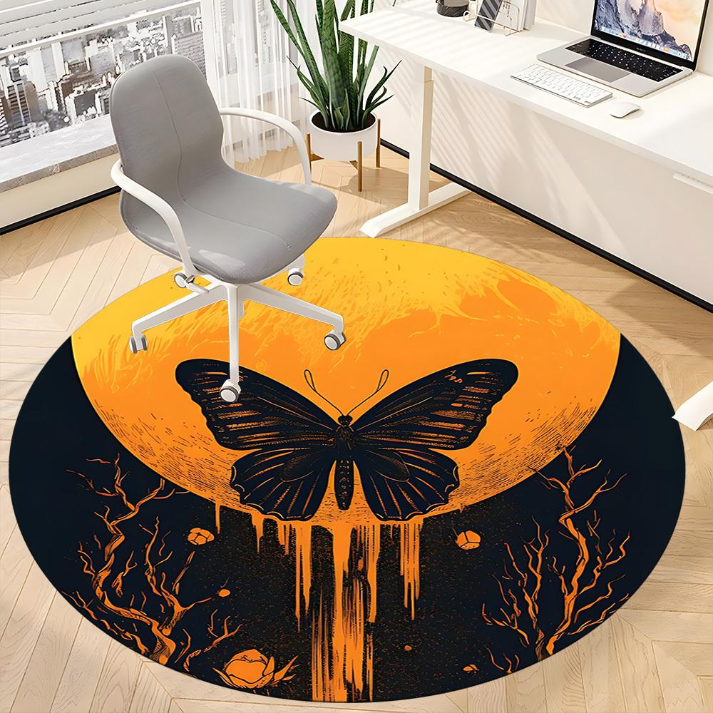 1pc Butterfly Moon Office Round Area Rug,  Mat Suitable For Office, Under Office Chairs Bedroom Living Room Home Decor, Room Deco