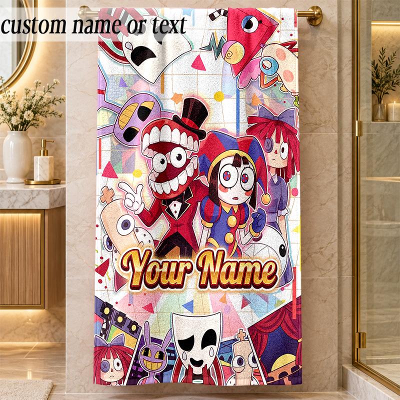 Beach TowelThe Amazing Digital Circus Custom Name Text Personalized Soft Towel for Beach Pool Indoor Home Decor Gift