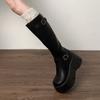 Retro French black platform boots women's 2025 new summer small fat mm thin and heightened knight boots