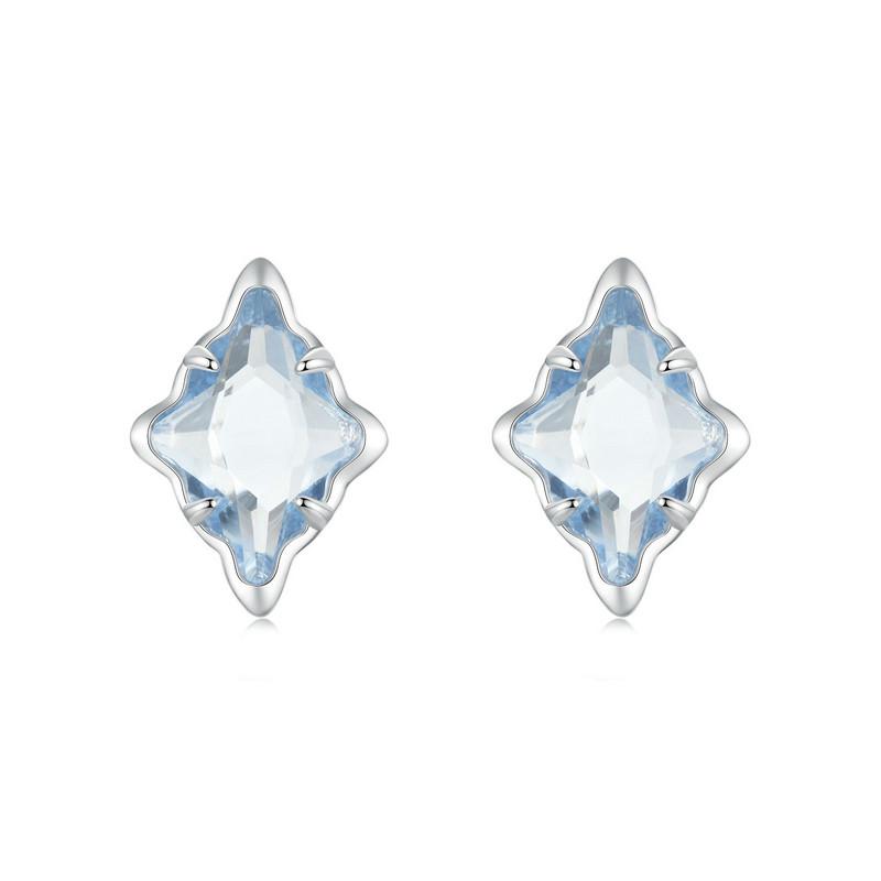 WOSTU 925 Sterling Silver Blue Crystal Geometry Stud Earrings Women Wedding Party Starry Stud Earrings For Girl Daugher Birthday