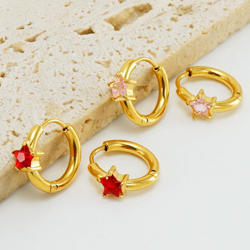 European and American Style Five-Pointed Star Zircon Stainless Steel Hoops: Elegant, Luxurious, Sweet.