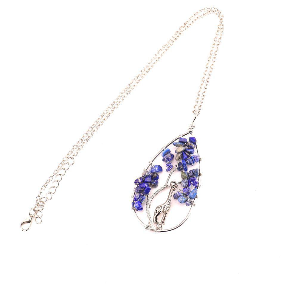 Handmade Copper Wire Wound Natural Gravel Crystal Giraffe Life Tree Fortune Tree Necklace N53