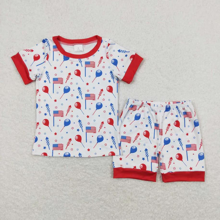 Sibling Boys Baby Girls 4th of July Flags Balloons Kids Outfits Sets