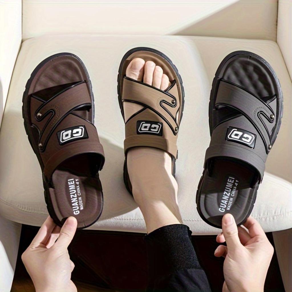 Men's Monogram Design Casual Dual Use Sandals Slippers, Summer Outdoor Non-slip Beach Shoes