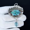 Blauer Stacheliger Türkis Anhänger, 925 Sterlingsilber Handgefertigter Schmuck, Blautopas Silberanhänger, Partyschmuck für Damen, Anhänger zum Verschenken