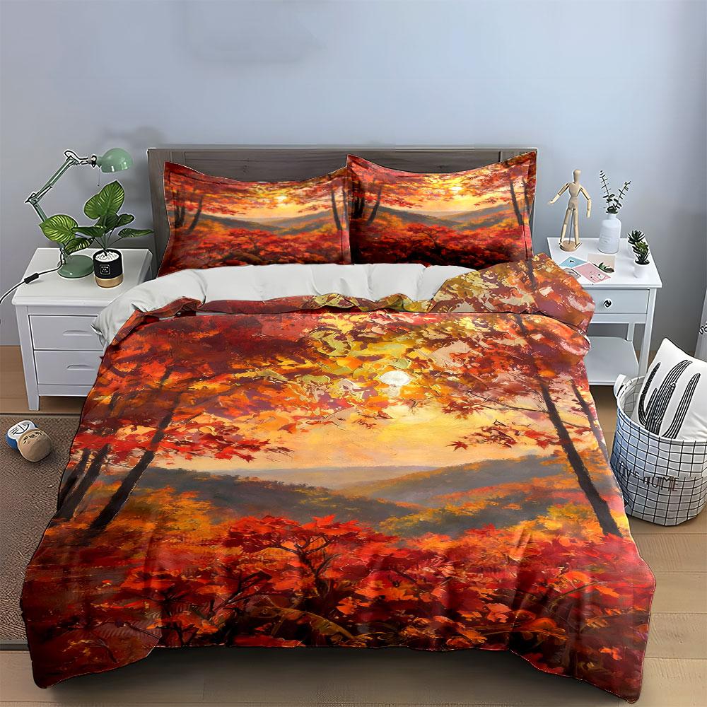 Arbres d'automne et lever de soleil. Ensembles de literie Ensembles de housses de couette Housses de couette Taies d'oreiller(1 * Housse de couette 2 * Taies d'oreiller sans couette)
