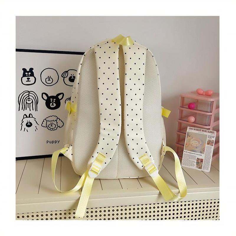 Nylon Polka Dot Girls Backpack Set Multi Compartment Zipper Closure Water Resistant Lightweight Bookbag for School Daily Use