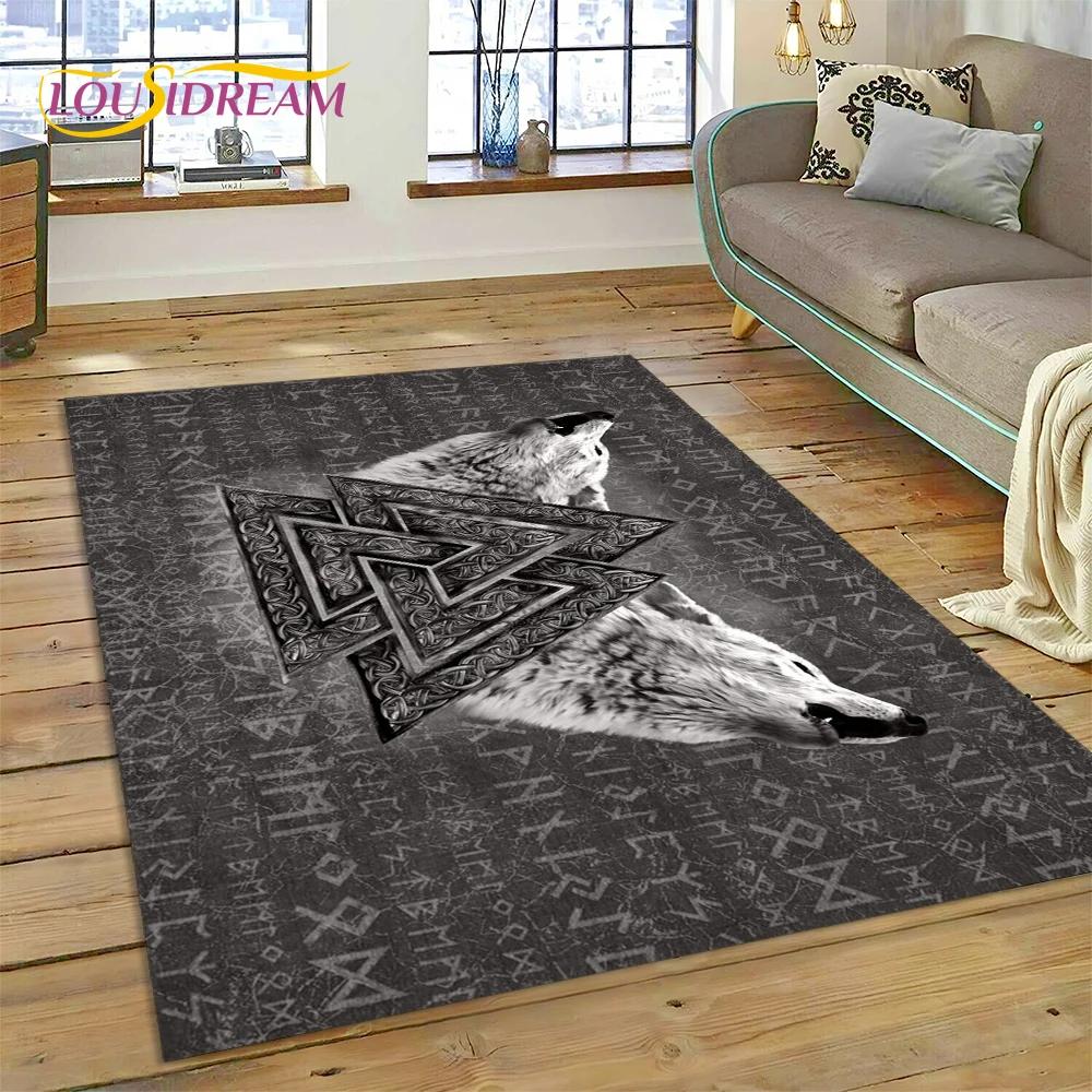 Nordic Mythology Valhalla Viking Odin Cartoon Area Rug Large,Carpet Rug for Living Room Bedroom Sofa Doormat,Kids Play Floor Mat