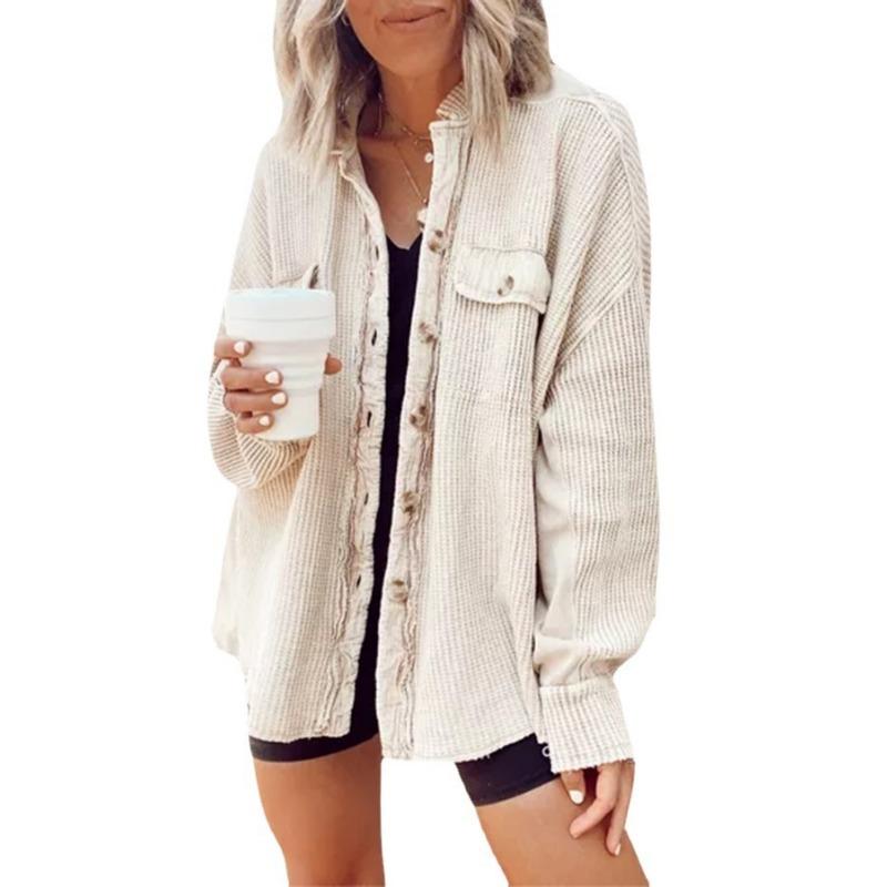 Women S Casual Long Sleeve Shirt Jacket With Pockets Lapel