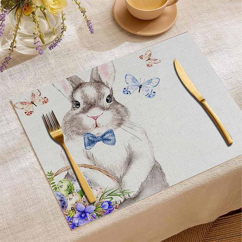 Animal Print Linen Placemat Rabbit Parrot Dragonfly Pattern Desktop Decorations Tableware Non-slip Heat Insulation Mat