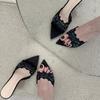 French Champagne Lace High-Heeled Slippers Women'S Spring Versatile Stiff Heels Socialite Niche Pointed Toe One-Word Sandals