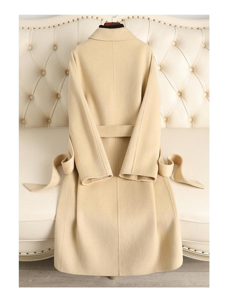 M Familie High-End Wollmantel: Doppelseitig, Überknie, Hepburn-Stil für Damen