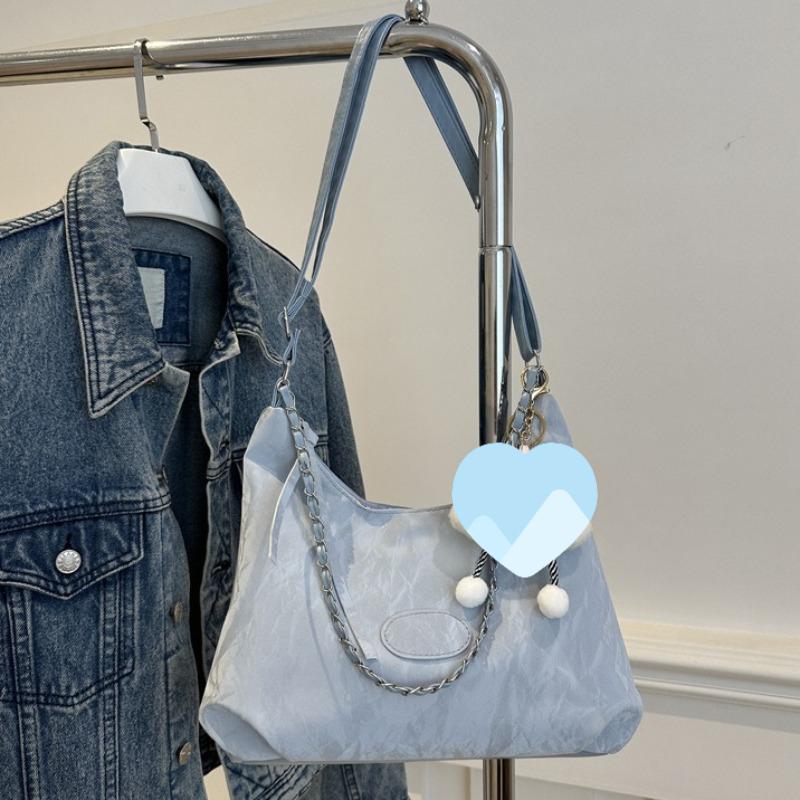 Casual Soft Large Capacity Tote Bag with Wide Strap Decorative Chain for Work Daily Shoulder Purse Use Commute Crossbody Bag