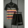 Fashion Men's Set Letter Stripe Printed Men's T-shirt and Shorts 2 Piece Set Summer Casual Outdoor Men's and Women's T-shirt Sets