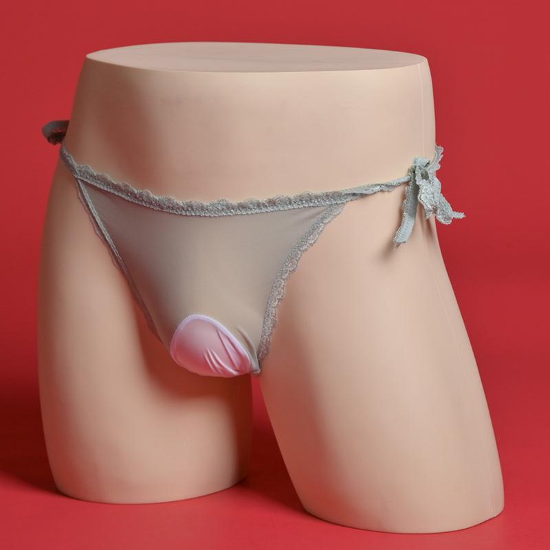 Large Men'S Mesh Sissy Pouch Panties Sexy Femboy Transparent Lingerie Low Rise Lace Up Wasit Bikini Briefs Crossdress Underwear
