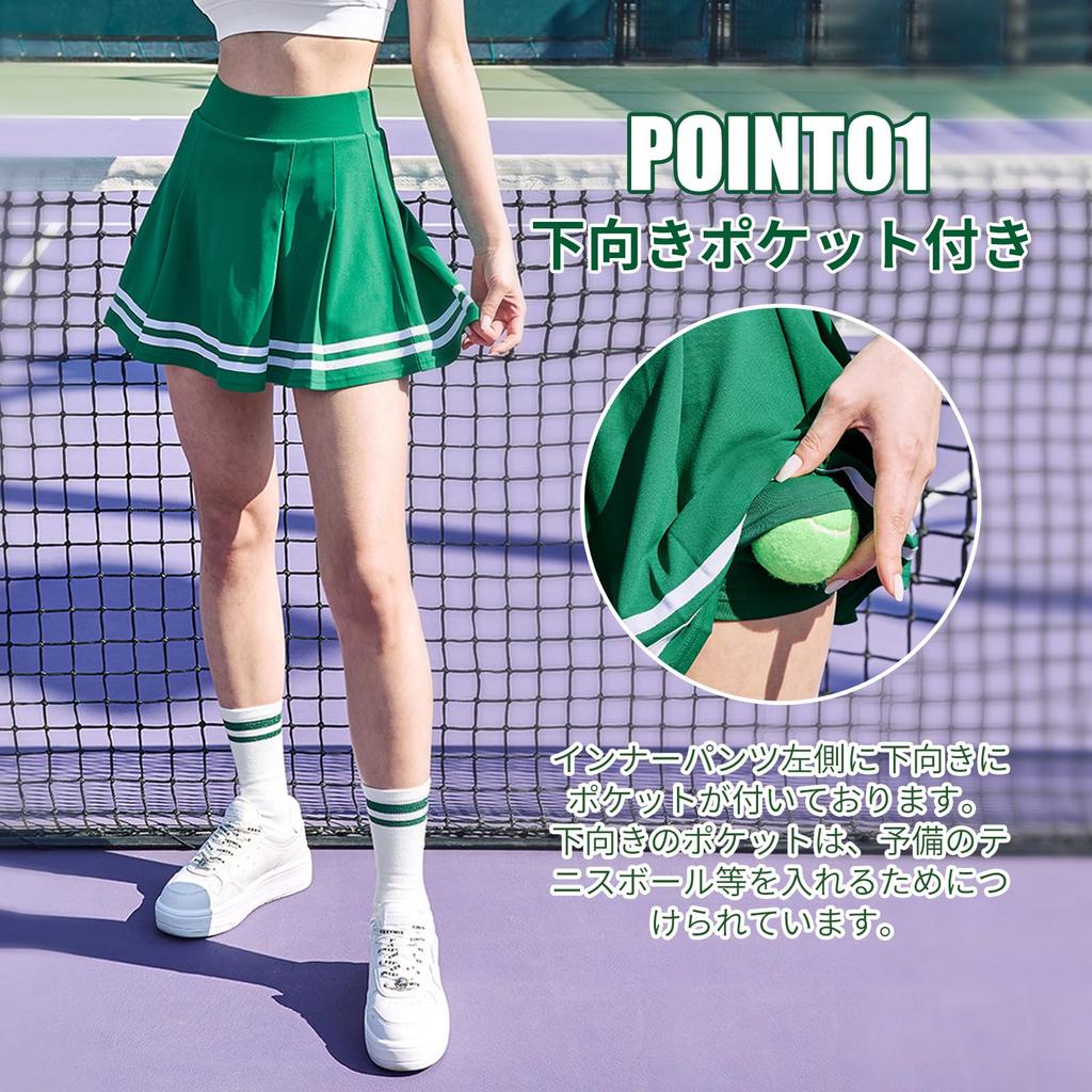 [MORGEN SKY] Tennis Skort Skirt for Women, Mini Skirt with Inner Shorts, Two Stripes, Downward-Facing Pockets, Cheerleader, Gym Uniform, Supporter, Sp
