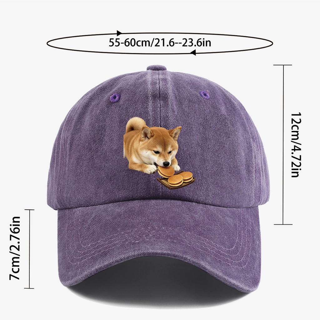 pc Shiba Inu Eating Dorayaki Print Baseball Cap Cute Themed Adjustable Cap Suitable for Daily Outfits Pet Lovers Gift Unise
