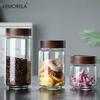 Household Use Glass Sealed Storage Jars Wood Lid Bottle Food Containers Coffee Beans Tea Tank Kitchen Organizer Grain Dispenser