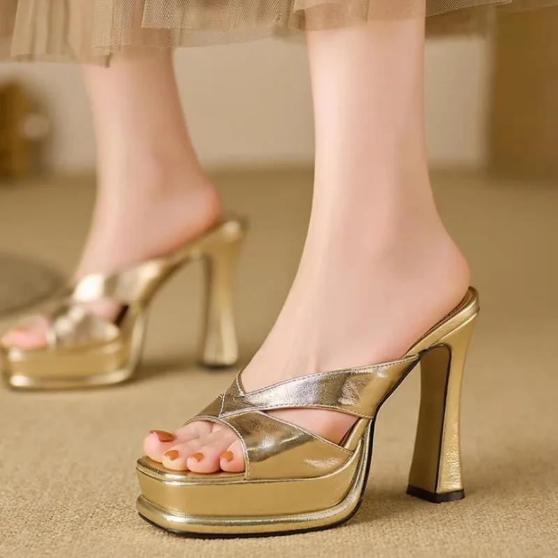 Women's High Heels Square Toe Open Toe Thick Heels Women's Shoes Top Selling 2024 Summer Outdoor Dresses Women's High Heels