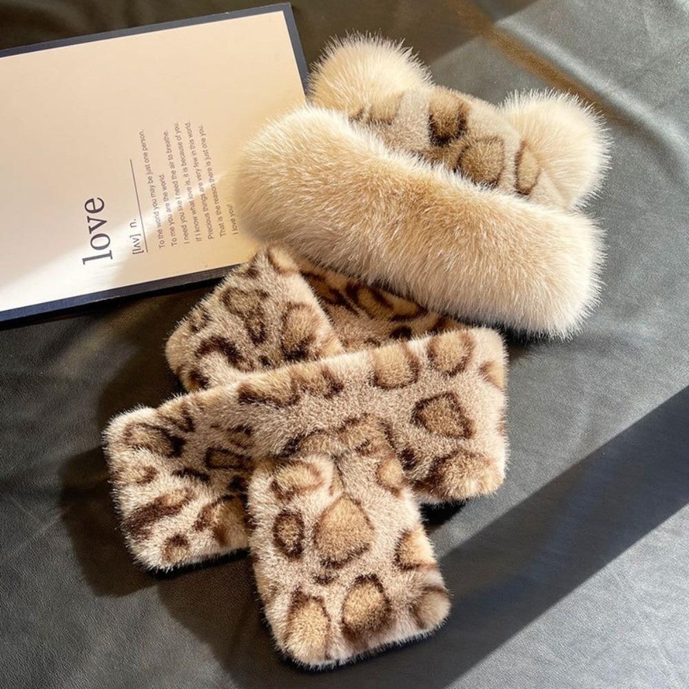 With Ear Lovely Women's Cap Leopard Print Warm Fluffy Faux Fur Bucket Hat Ear Protection Cap