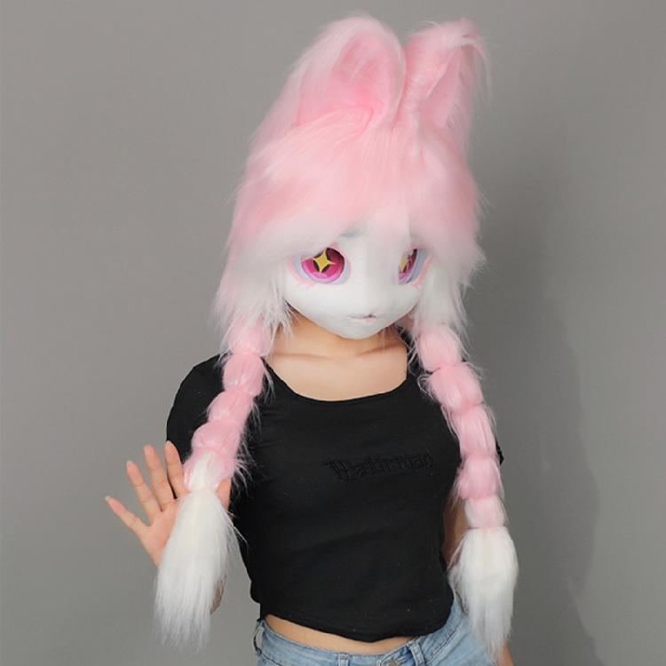 Animal Head Cats Fursuit Cut Mask Plush Cats Headgear Cats Costume for Halloween Masquerade Dress Up Cosplay Party