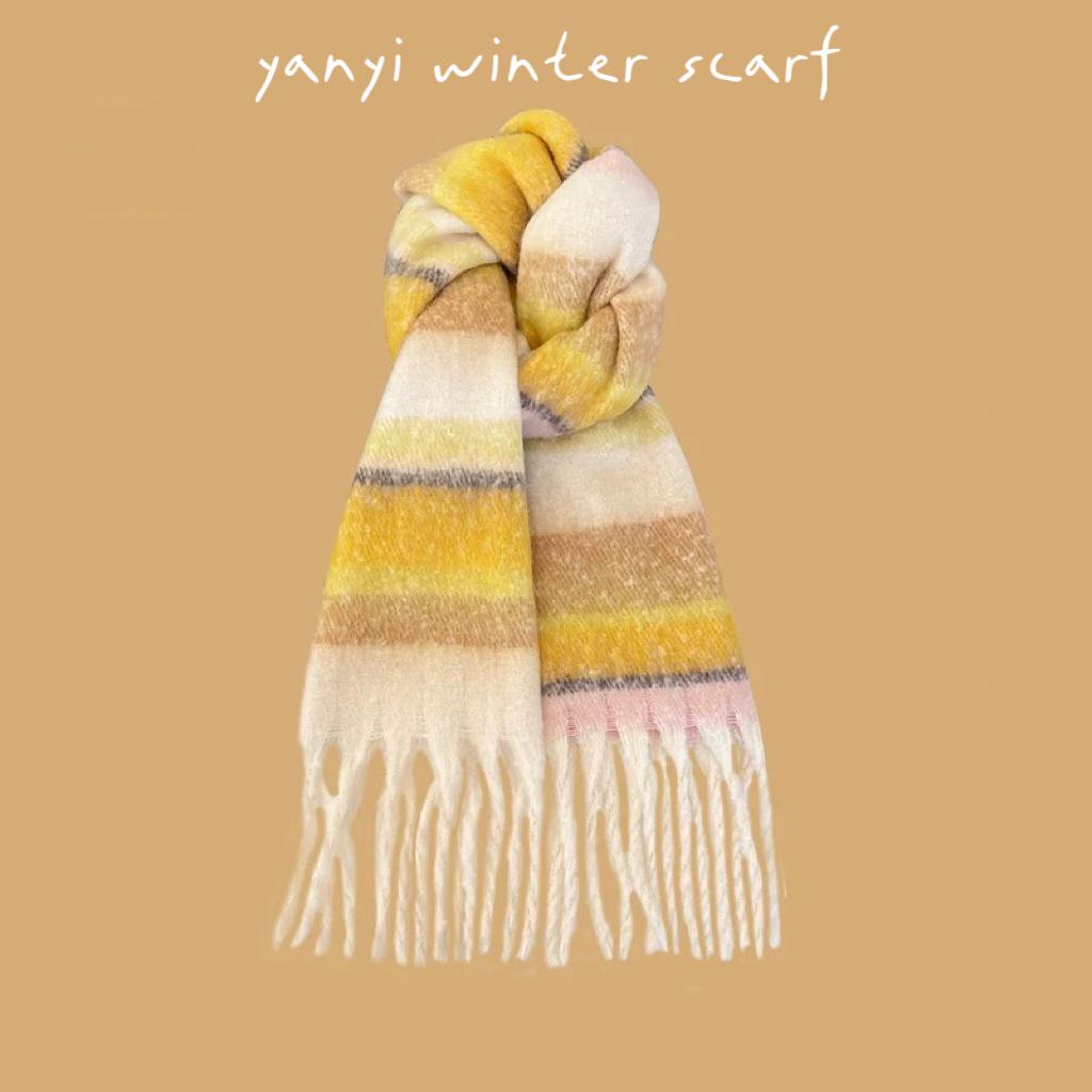 Women's Autumn & Winter Plaid Scarf: Thick Imitation Cashmere Shawl, Solid Color Neck Warmer for Students