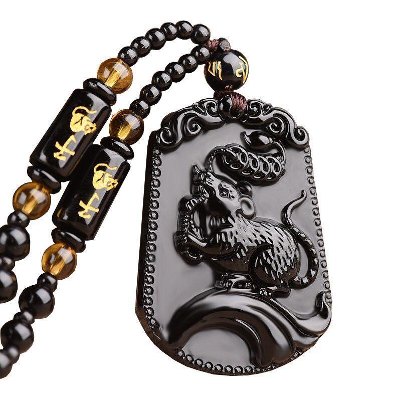 Fashion Chinese Style Zodiac Obsidian Carving Animal Horse Pendant Charm Men and Women Couple Amulet Necklace