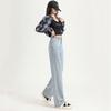 Adjustable wide-leg jeans for women, autumn and winter velvet thickened high-waisted thin straight jeans