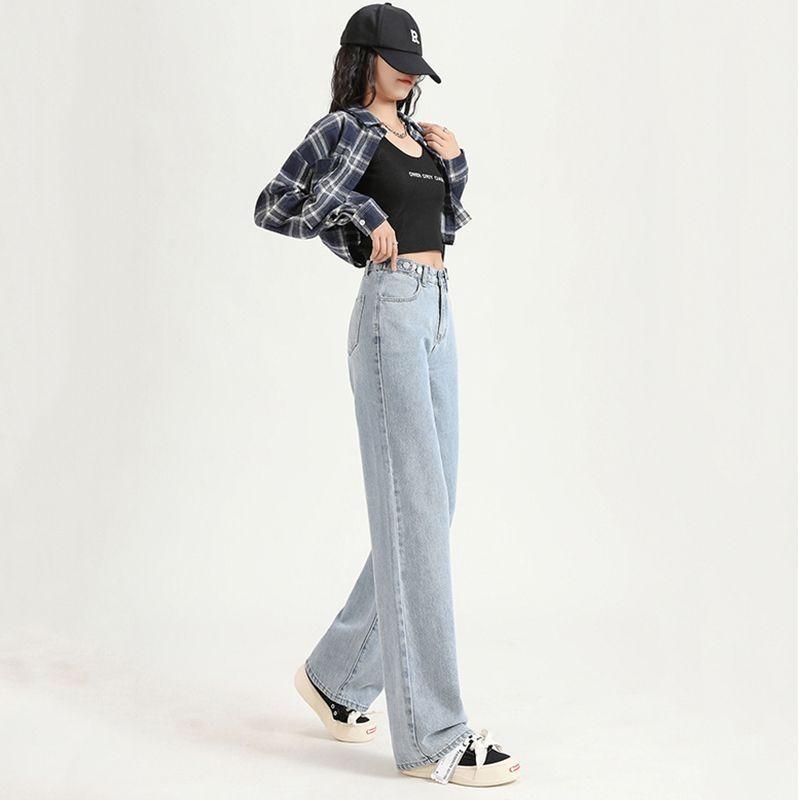Adjustable wide-leg jeans for women, autumn and winter velvet thickened high-waisted thin straight jeans