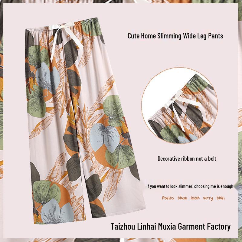 Women's Breathable Cotton and Silk Wide-Leg Pajama Pants for Casual Summer or Home Wear