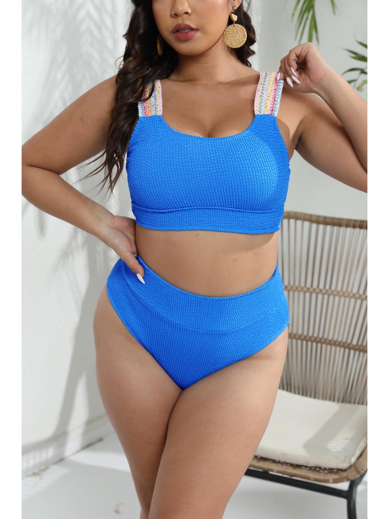 

Новый сексуальный однотонный купальник бикини с высокой талией для женщин - В наличии XXXXXL синий