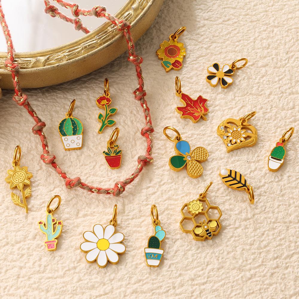 European and American Dripping Oil Small Fresh Plant Series Pendant Cactus Flower Bee DIY Versatile Jewelry Accessories 2026