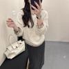Rundhalsad pullover i koreansk stil: Enkel, Figurnära, Löst stickad tröja för höst & vinter