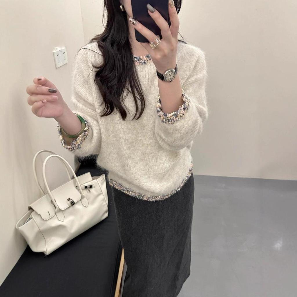 Rundhalsad pullover i koreansk stil: Enkel, Figurnära, Löst stickad tröja för höst & vinter