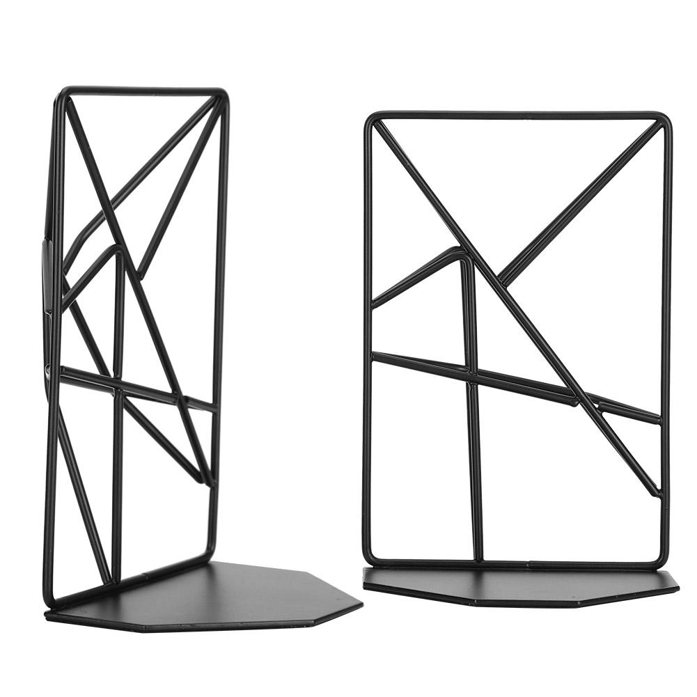 2Pcs Solid Geometry Book Stands Metal Hollow Desk Nonskid Bookend Shelf Heavy Duty Black