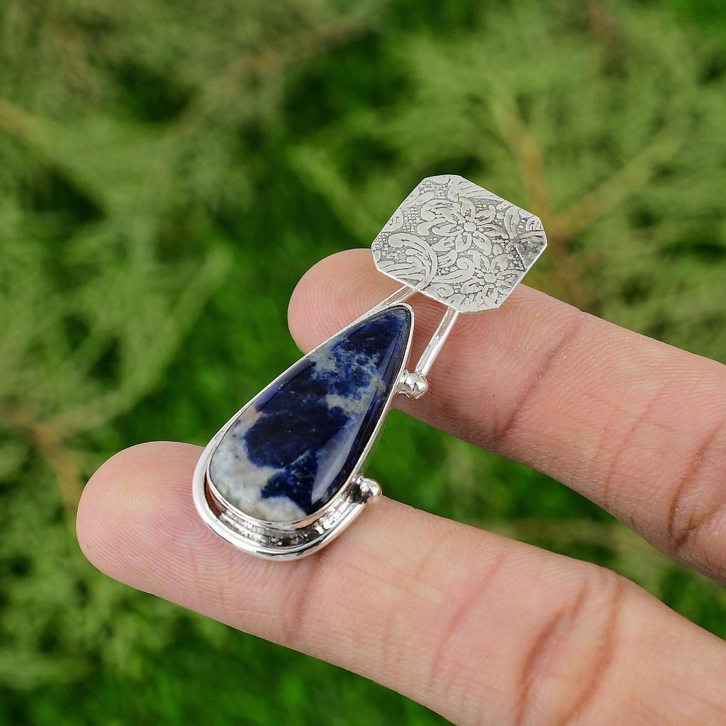 Daughters Day Deal Sodalite Gemstone Third Eye Chakra Pendant Sterling Silver
