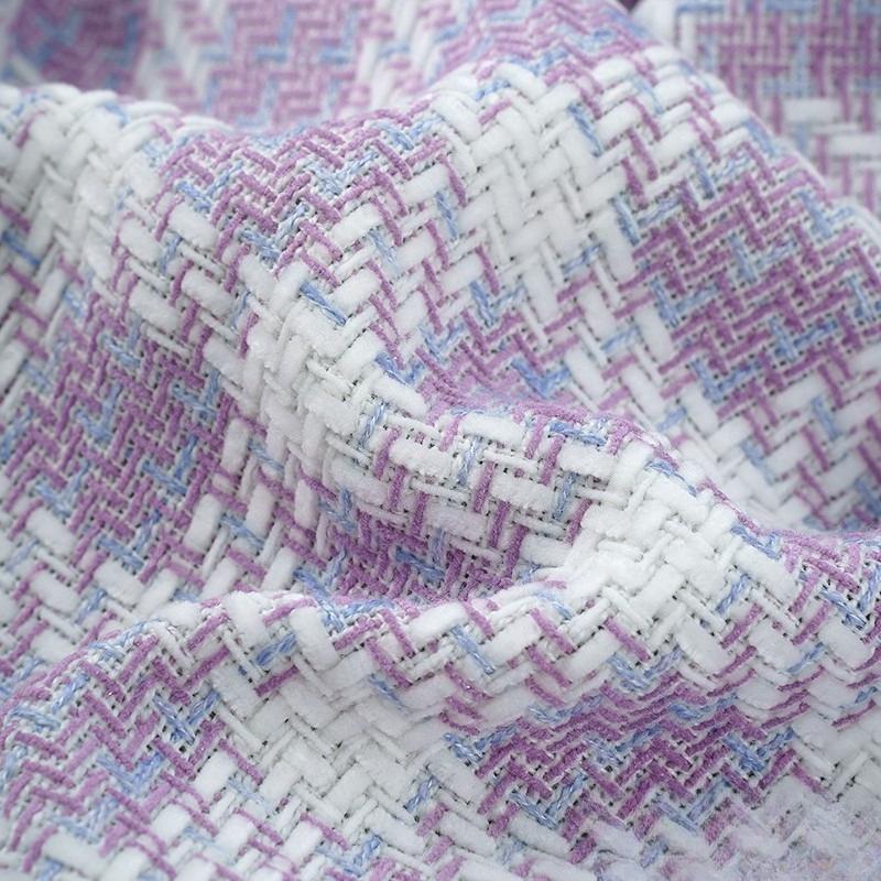 Woolen Tweed Plaid Chenille Fabric Woven Small Fragrant Fabric DIY Elegant Fashion Coat Skirt Designer