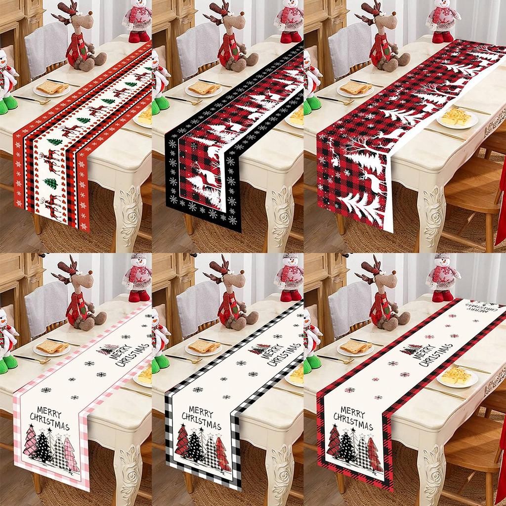 Christmas Ball Buffalo Plaid Table Runner Merry Christmas Decorations For Home Decor Xmas Table Flag Cover Gifts Happy New Year