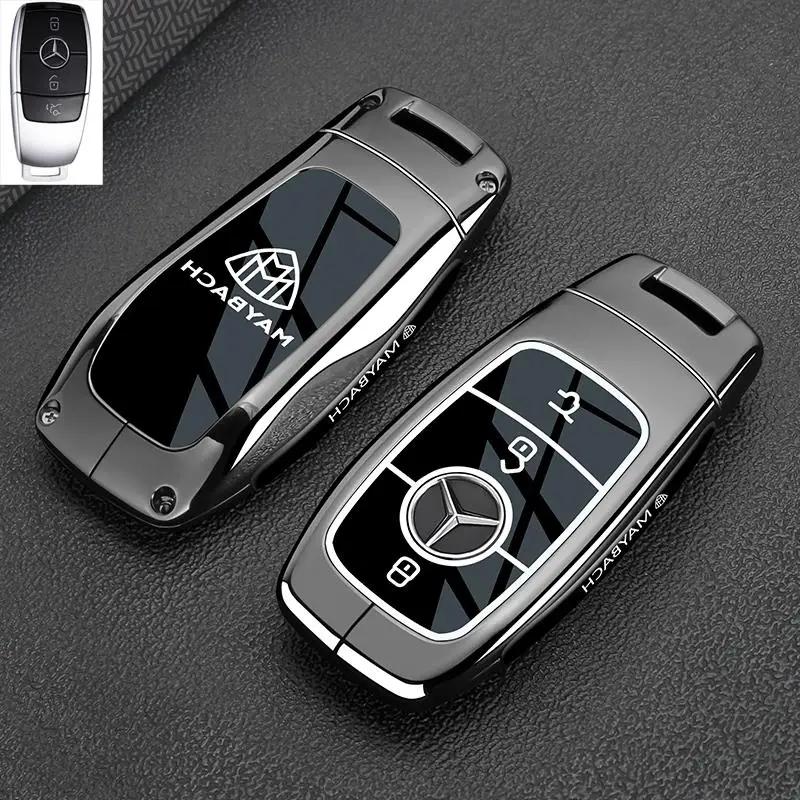 PZQ2   Alloy Style Car Key Case Cover Shell For Mercedes Benz A C E S G Class GLC CLE CLA GLB GLS W177 W205 W213 W222 X167 AMG Keychain