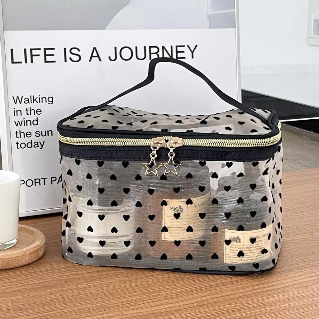 Portable Multifunctional Mesh Cosmetic Bag with Large Capacity and Breathable Design