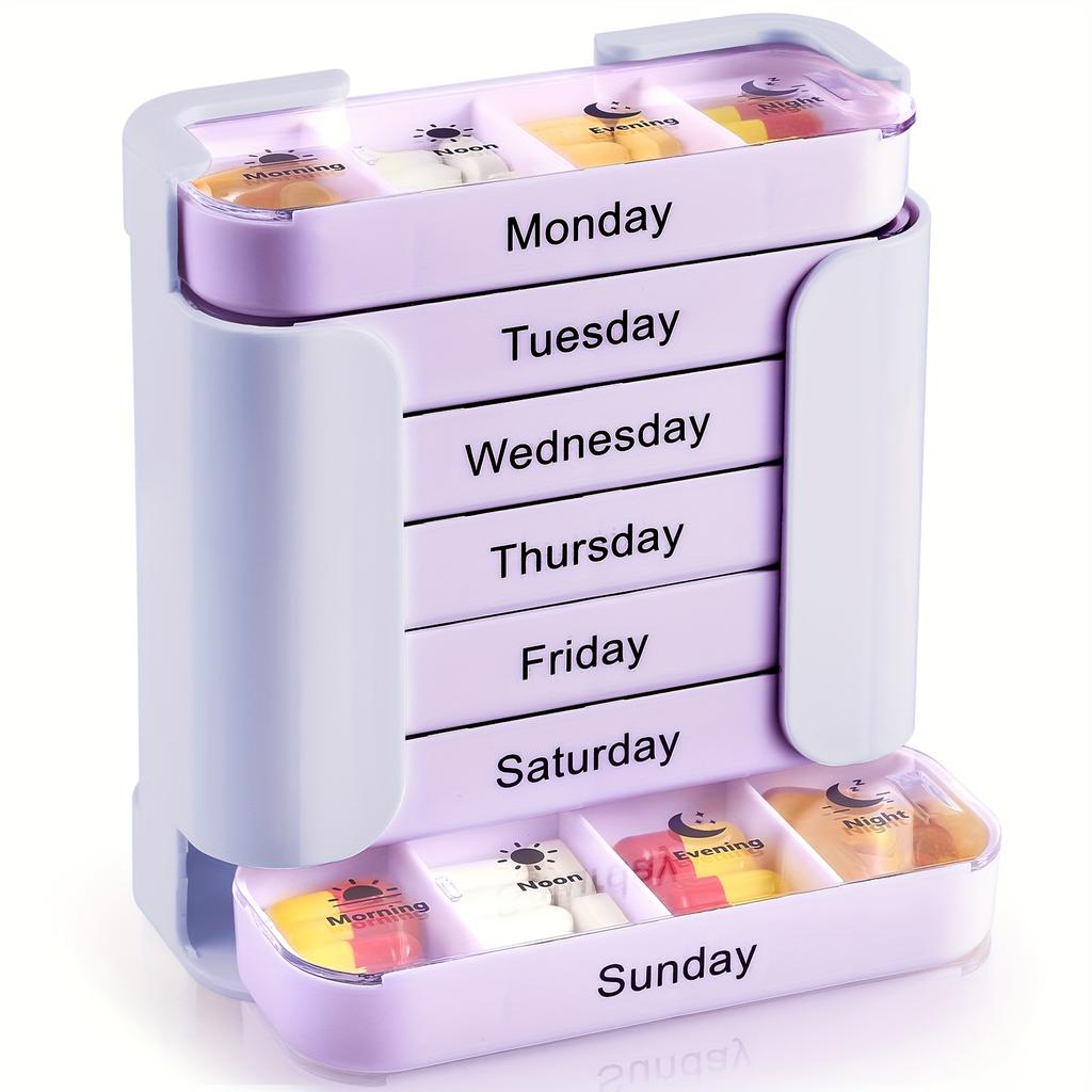 7-Day Large Capacity Portable Pill Organizer with Removable Daily Compartments - Weekly Medication Planner,Easy Visibility