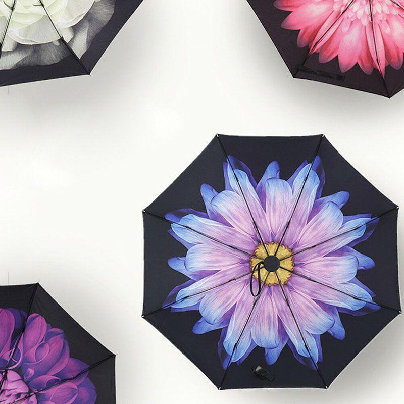 Sun Antiuv Rain Protection Windproof Flower Parasols 3 Umbrella Folding