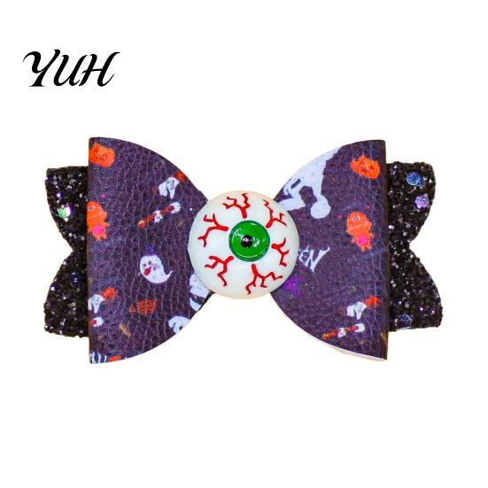 Cute Halloween Hair Accessories Glitter Bow Clips for Kids Baby Girls, Double Layer Party Dress Up Supplies Ghost/Pumpkin/Eyeball Bowtie Pins