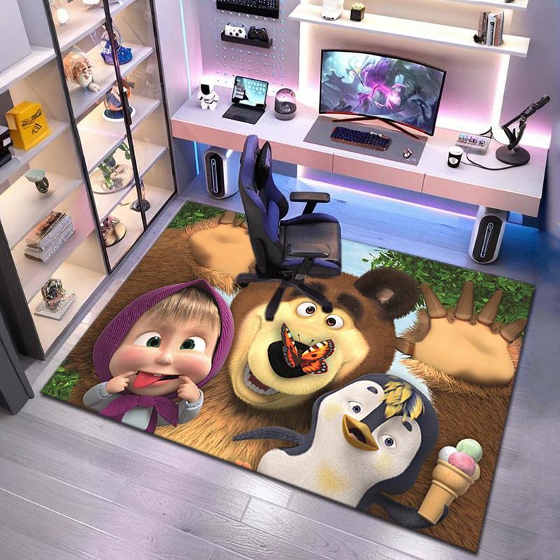 Russian animation Masha and the Bear Fairy Tale Cartoon Carpet Soft Home Living Room Bedroom Door Mat Outdoor Picnic Ground Mat rug T5