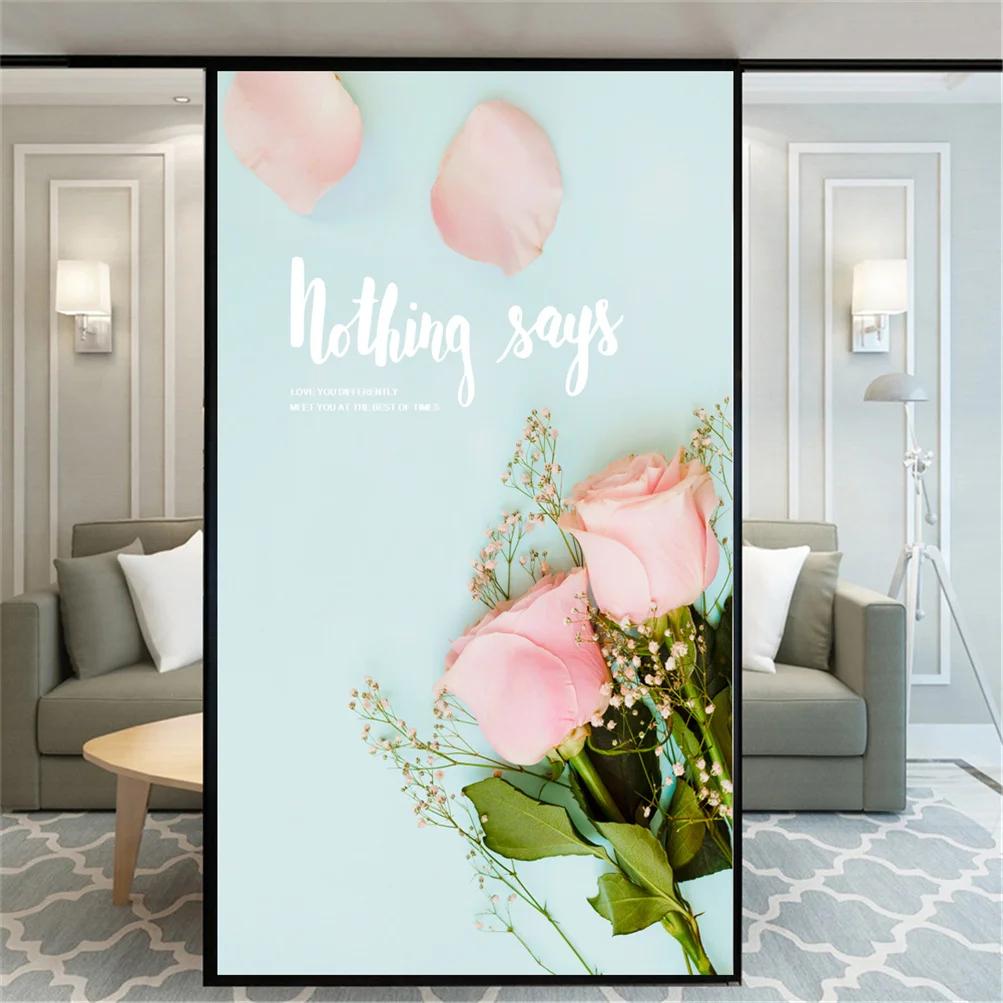 

Static Cling Decorative Windows Film Privacy Pink Rose Stained Glass Window Stickers Frosted Window Film (as the picture,40x60cm WxH)