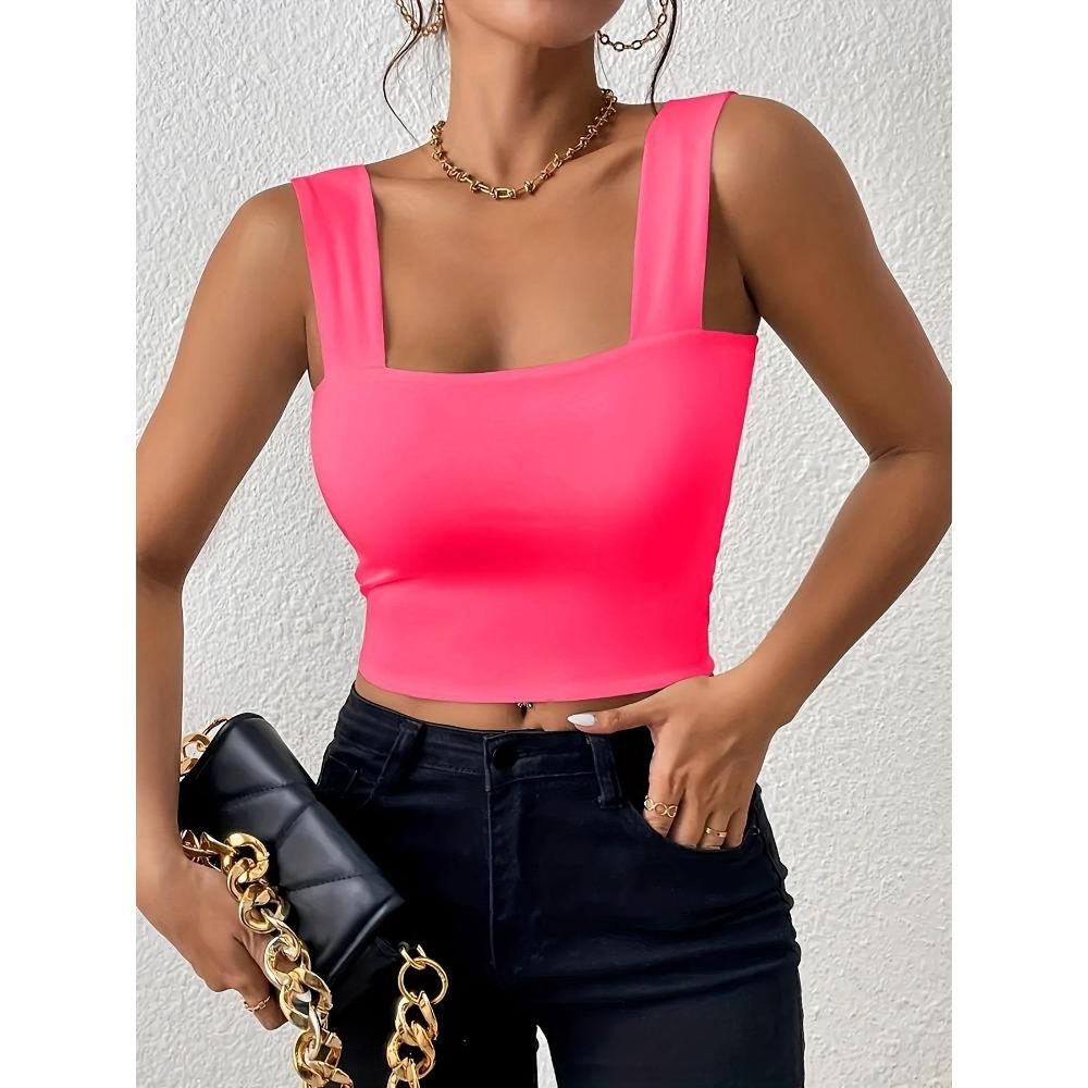 Čtvercový výstřih Tílko Široká ramínka Crop Tops Ženy Léto Košilka Jednobarevná Košilka Módní tubus Dámská zkrácená vesta bez rukávů Y2K Oblečení