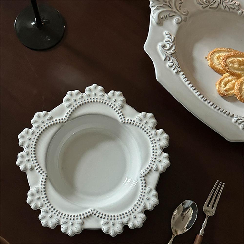 Palace Vintage Ceramic Decorative Dinner Plate White Butterfly Lace Bakeware Tableware Kitchen Supplies Decorative Plate