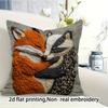 2D flat- Rustic Embossed Style Fox and Badger Hug Throw Pillow Cover Cozy Animal Print Cushion Case for Home Sofa Decor